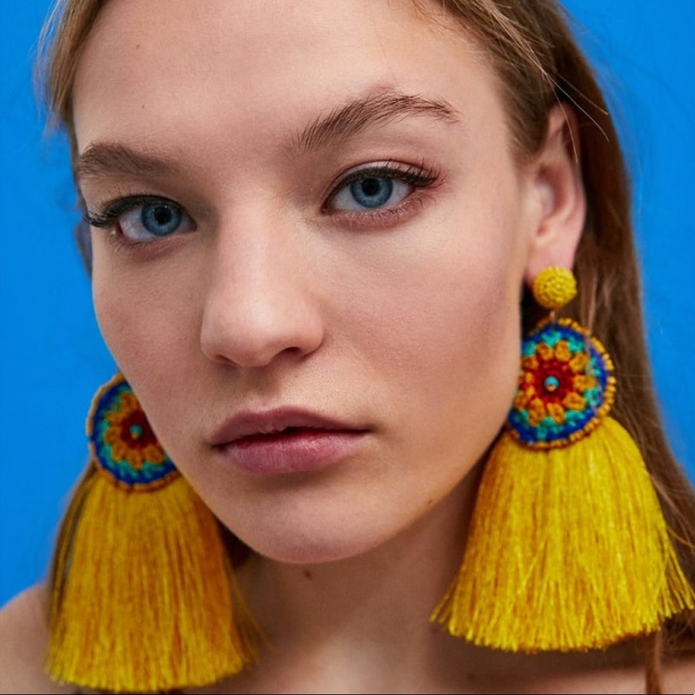 Zara yellow fringe earrings